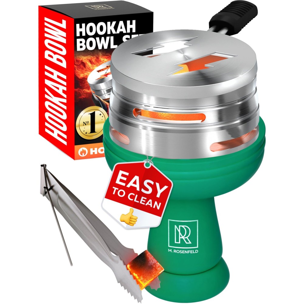Premium Green Silicone Hookah Bowl Set - Universal Phunnel Hookah Head Bowl for Perfect Heat Management - Durable, Easy-to-Clean Hookah Top with Tongs - Shisha Bowl for Smooth Airflow & Max Flavor