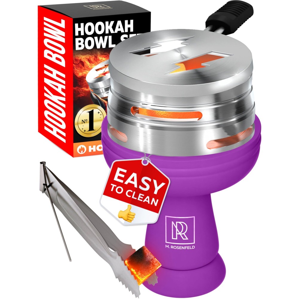 Premium Purple Silicone Hookah Bowl Set - Universal Phunnel Hookah Head Bowl for Perfect Heat Management - Durable, Easy-to-Clean Hookah Top with Tongs - Shisha Bowl for Smooth Airflow & Max Flavor