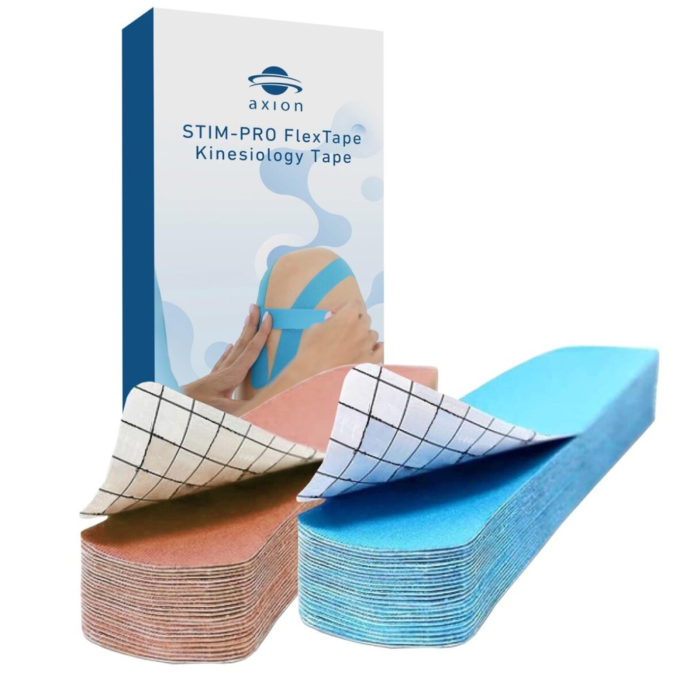 axion Kinesiology Tapes PRECUT Blue Beige | 50 Pre-Cut Sport Tape Strips 10x2 in | Waterproof  Skin-Friendly  Elastic | Kinesiology Tapes Ideal for Sports
