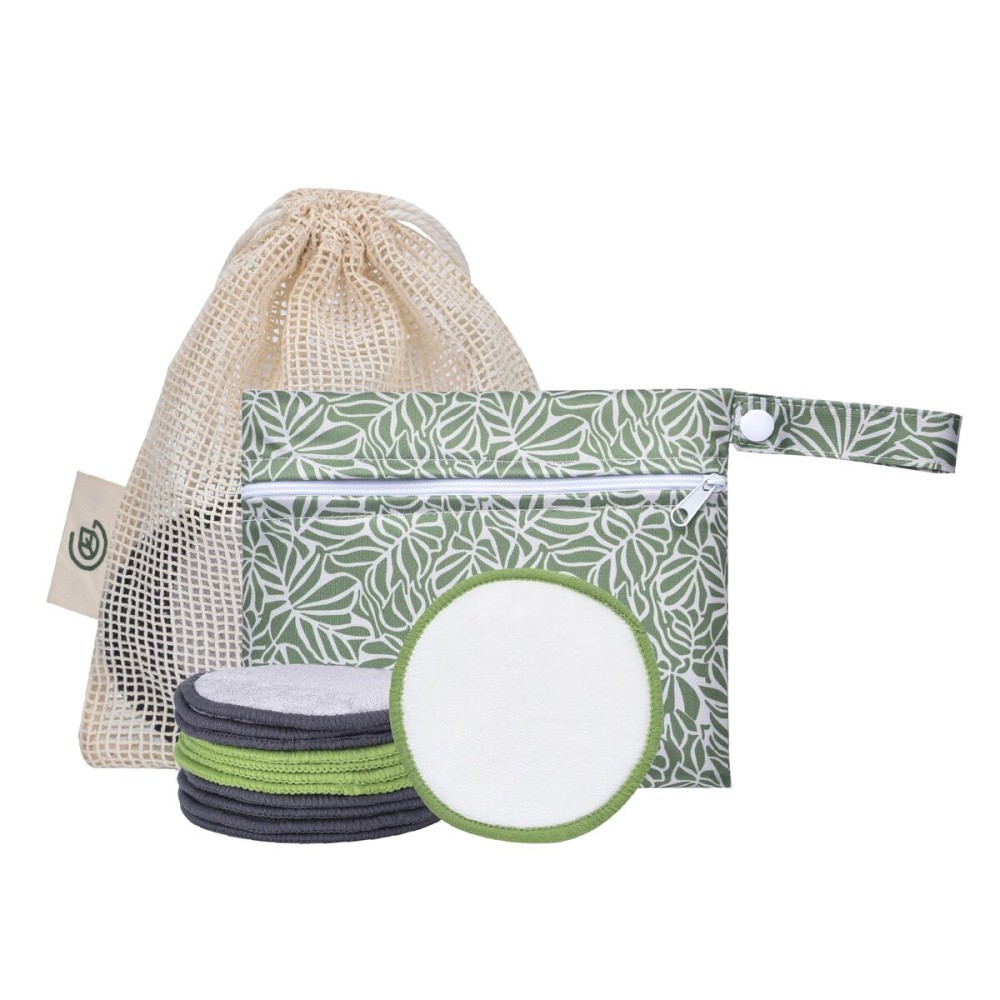 Greenzla Reusable Makeup Remover Pads Travel Set - 12 Pack Microfiber Cotton Pads, Dark Charcoal Cotton Rounds, and Bamboo Terry Face Wipes for All Skin Types with Mesh Laundry Bag and Travel Pouch