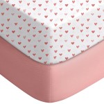 Yoofoss Pack and Play Sheets Fitted, Mini Crib Sheets 2-Pack for Pack N Play Mattress, Stretchy Playard Sheet, Soft and Breathable Pink+Love