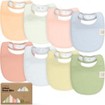 8-Pack Organic Baby Bibs for Boys, Girls - Soft Cotton Drooling and Teething Bibs for Baby Girl & Boy, Extra Absorbent, Easy to Clean & Put On for Toddler, Newborn, Infant 0-24 Months(Dew)