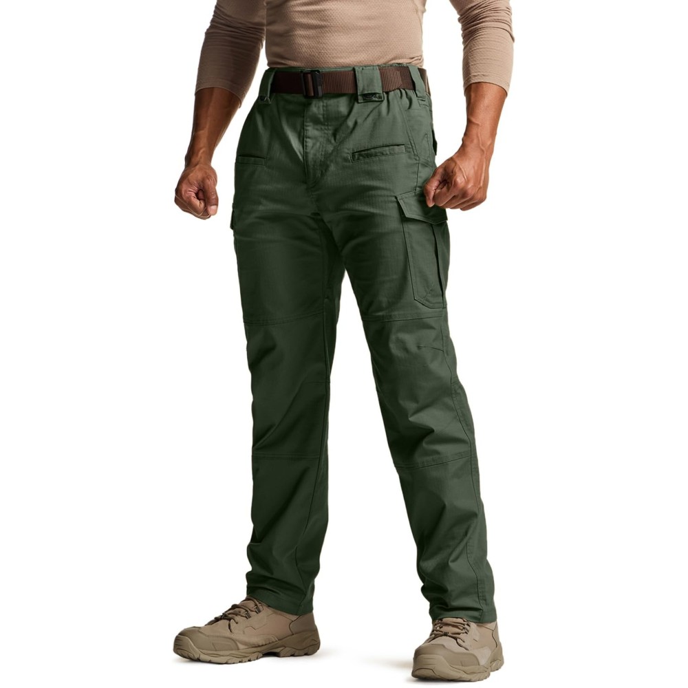 CQR Men\'s Flex Stretch Tactical Pants, Water Resistant Ripstop Cargo Pants, Lightweight EDC Outdoor Work Hiking Pants, Tac-Stretch Cargo Green Kelp, 40W x 34L