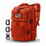 Hannibal Tactical MOLLE Assault Backpack, Tactical Backpack Military Army Camping Rucksack, 3-Day Pack Trip w/USA Flag Patch, D-Rings, Orange