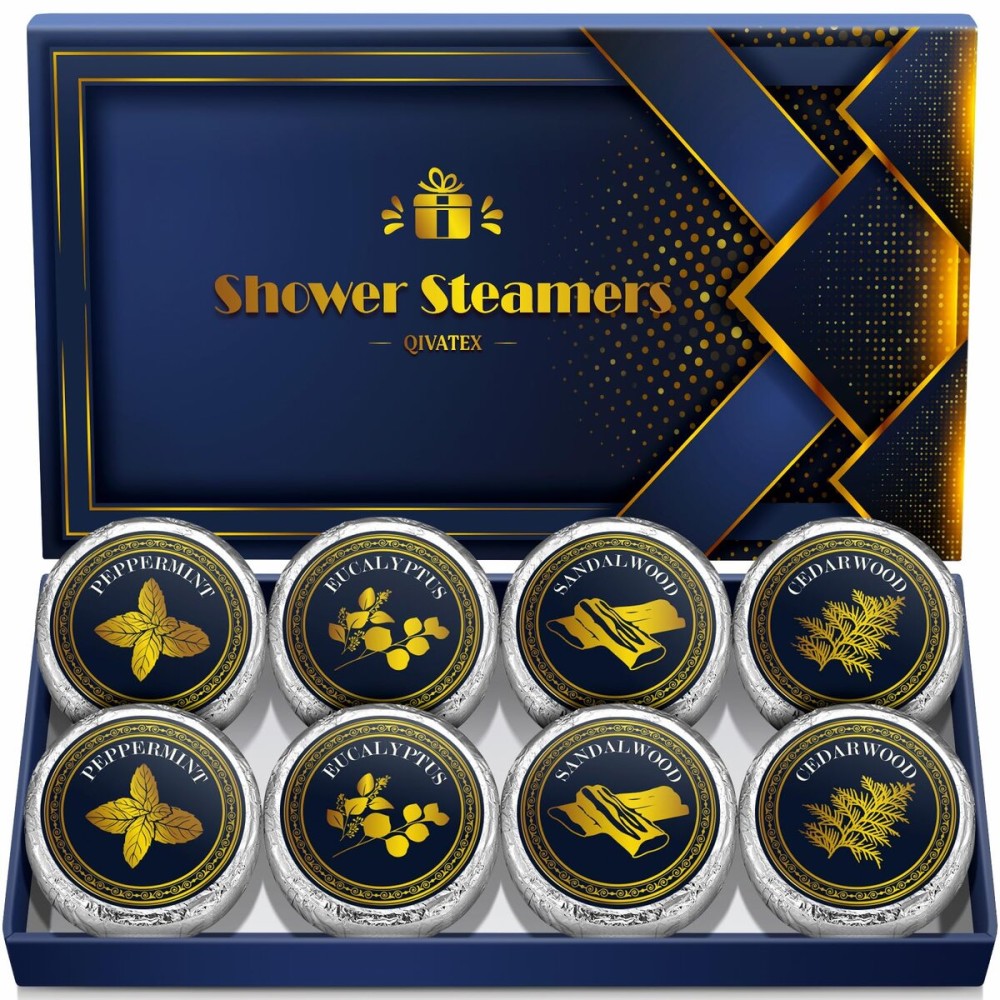 Qivatex Shower Steamers Aromatherapy, Birthday Gifts for Men, SPA Self Care Relaxation Stress Relief Natural Essential Oils Bath Bombs, Christmas Stocking Stuffers for Dad Husband Boyfriend (8 Pack)