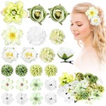 BBTO 21 Pcs Flower Hair Clip Rose Hair Clips Barrettes for Women Flower Accessories Boho Bride Claw Clip Hairpin Brooch Pin Headpiece for Wedding(Cyan Series)