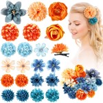 BBTO 21 Pcs Flower Hair Clip Rose Hair Clips Barrettes for Women Flower Accessories Boho Bride Claw Clip Hairpin Brooch Pin Headpiece for Wedding(Orange Blue Series)