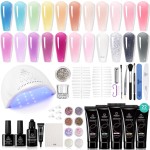 Beetles 22 Colors Poly Extension Gel Nail Kit With U V Lamp Nude Pink Clear All In One Poly Nail Gel Starter Kit With Nail Accessories Manicure DIY Home Salon Gift for Women Girls