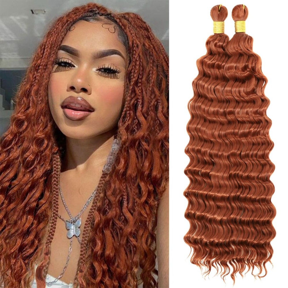Eerya Long Curly Braiding Hair 18 Inch 2 Packs Auburn Ocean Wave Crochet Hair for Black Women Cooper Deep Wave Braiding Hair for Boho Braids (18 inch, 350)