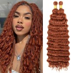 Eerya Long Curly Braiding Hair 18 Inch 2 Packs Auburn Ocean Wave Crochet Hair for Black Women Cooper Deep Wave Braiding Hair for Boho Braids (18 inch, 350)