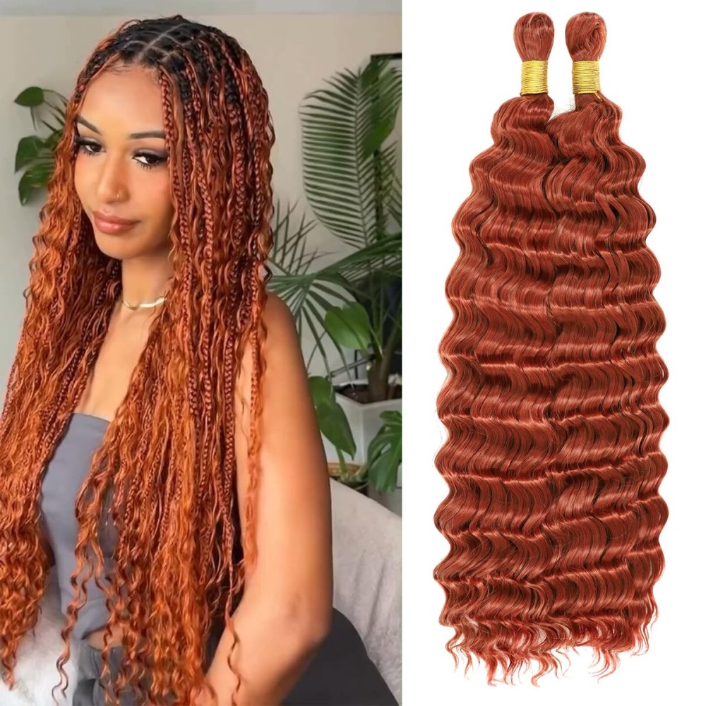 Eerya Long Curly Braiding Hair 18 Inch 2 Packs Reddish Brown Ocean Wave Crochet or Black Women Deep Wave Braiding Hair for Boho Braids (18 inch, Reddish Brown)