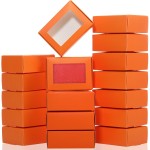 Zonon 30 Pcs Soap Boxes for Homemade Packaging, Mini Kraft Treat Boxes with Window for Bakery Candy Soap Making Gift Packaging(3.7 x 2.6 x 1.37 Inch,Orange)