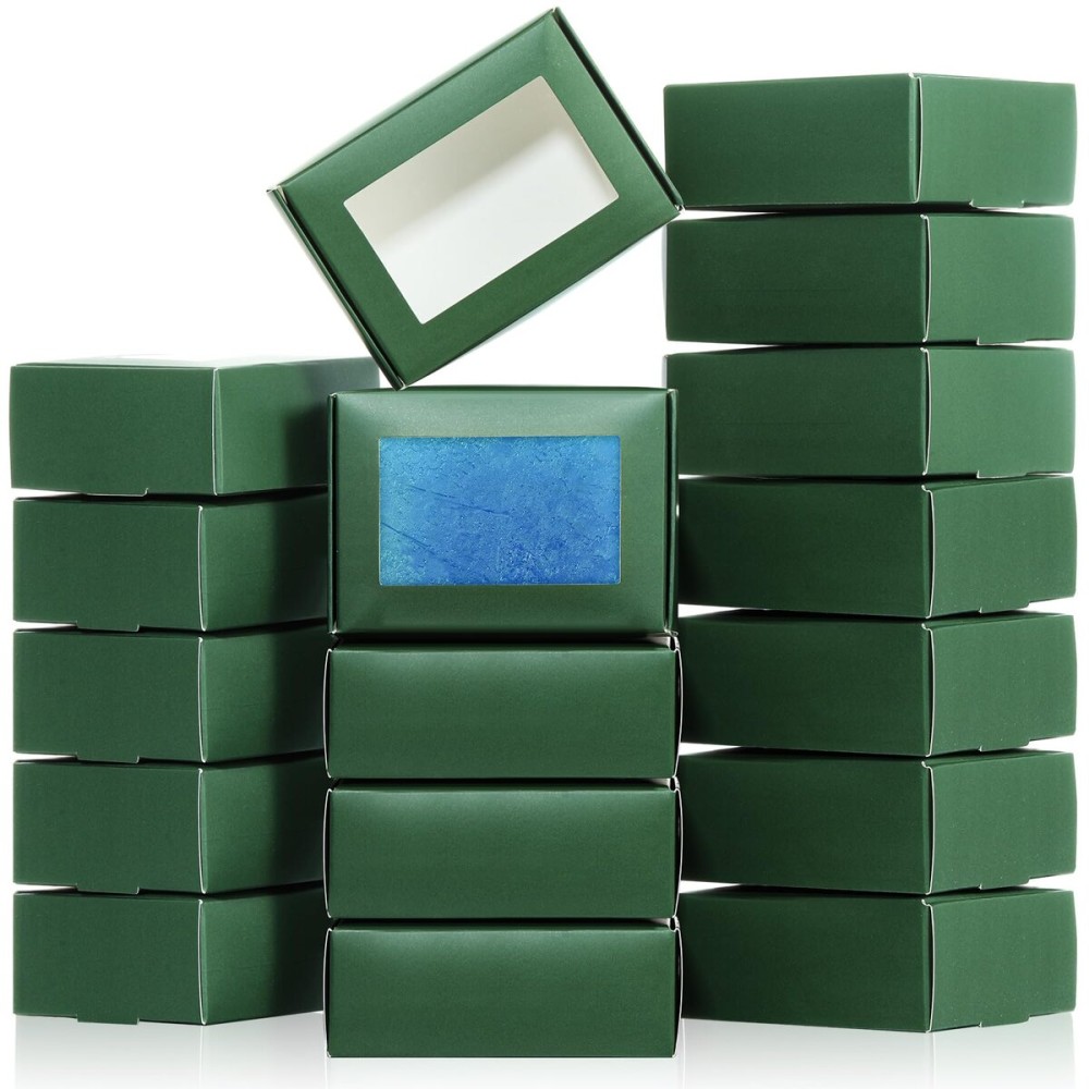 Zonon 30 Pcs Soap Boxes for Homemade Packaging, Mini Kraft Treat Boxes with Window for Bakery Candy Soap Making Gift Packaging(3.7 x 2.6 x 1.37 Inch,Green)