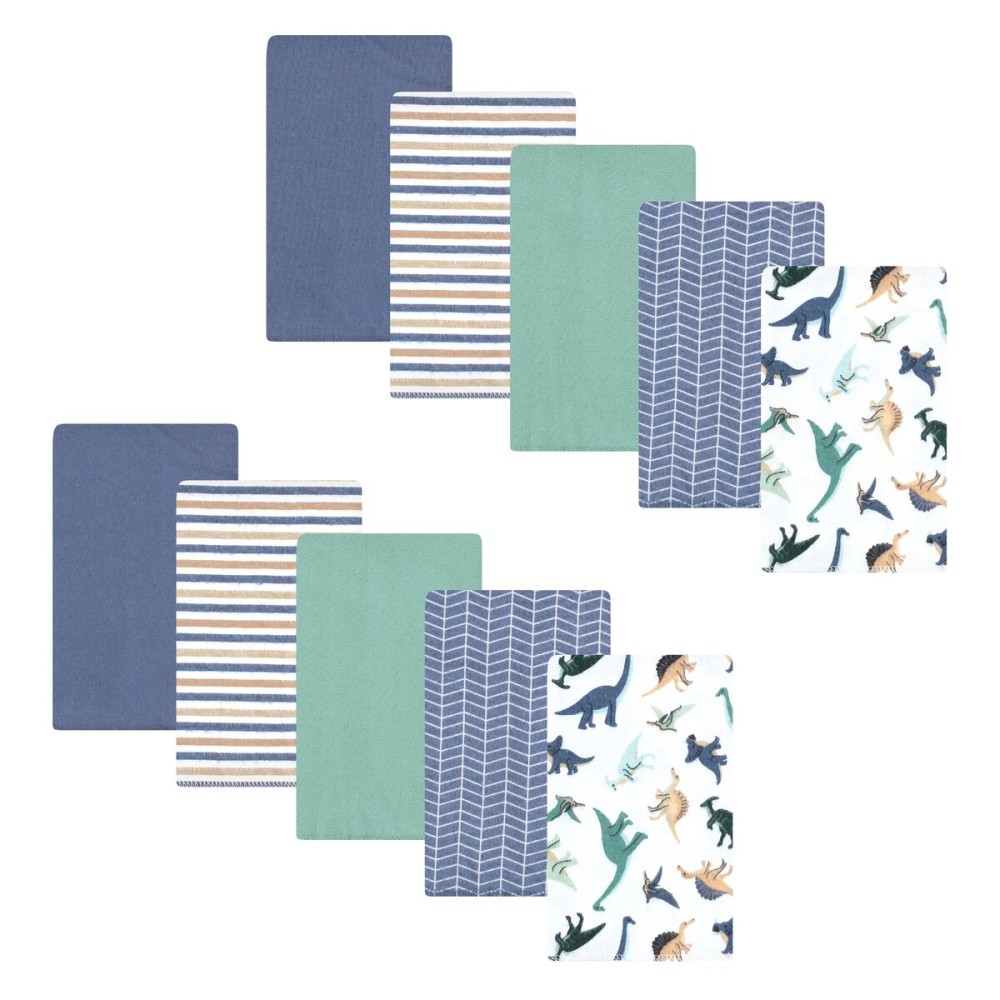 Hudson Baby Unisex Baby Cotton Flannel Burp Cloths 10-Pack, Dino Friends, One Size