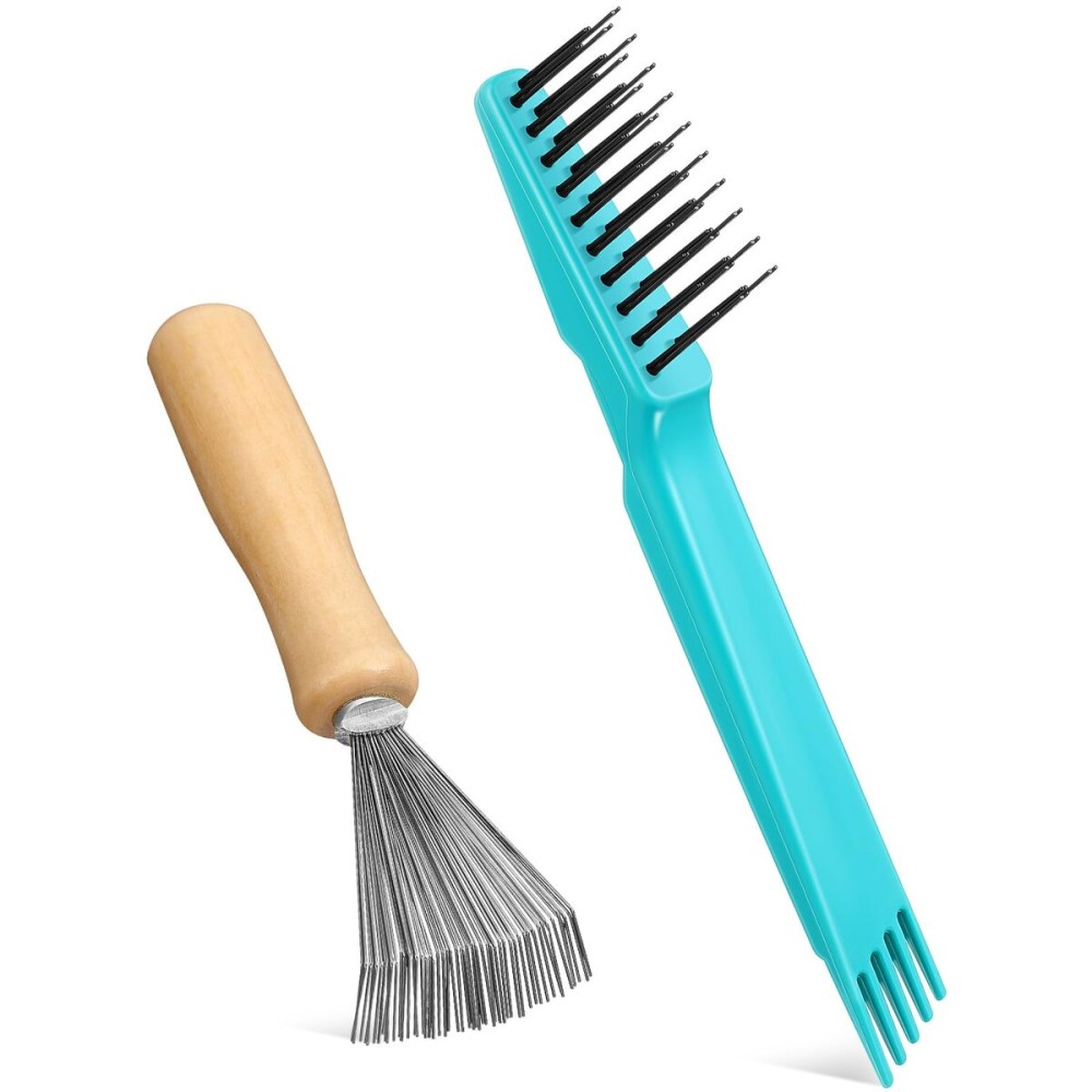 Boao 2 Pieces Hair Brush Cleaning Tool Comb Cleaner Brush Mini Comb Cleaning Hair Remover Tool for Removing Dust Home and Salon Use(Green, Wood Color)