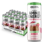 Optimum Nutrition Amino Energy Sparkling Hydration Drink, Electrolytes, Caffeine, Amino Acids, BCAAs, Sugar Free, Cocoberry Breeze, 12 Fl Oz, 12 Pack (Packaging May Vary)