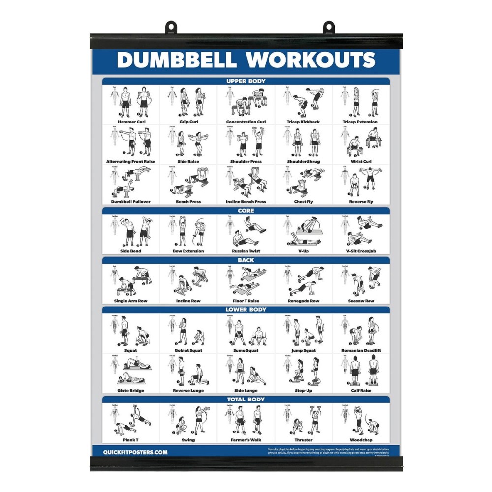 Palace Learning Exercise Poster for Dumbbell Training - Includes Instructions for Bodybuilding - Home Gym Chart - Laminated with Plastic Frame - 18 x 24