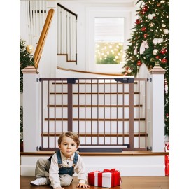Cumbor 29.7-48 Baby Gate for Stairs, Mom\'s Choice Awards Winner-Dog Gate for Doorways, Auto Close Safety Pet Gate for Dogs Indoor, Easy Install Pressure Mounted Child Gate with Walk Thru Door, Brown