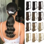SOFEIYAN Curly Ponytail Extension 15 Inch Heat Resistant Synthetic Natural Wavy Hairpiece Wrap Around Pony Tail Hair Extensions for White Black Women Hair Piece, Black Brown & Bleach Blonde