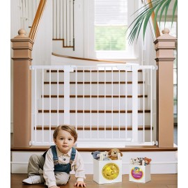 Cumbor 29.7-48 Baby Gate for Stairs, Mom\'s Choice Awards Winner-Dog Gates for Doorways, Auto Close Safety Pet Gate for Dogs Indoor, Easy Install Pressure Mounted Child Gate with Walk Thru Door, White