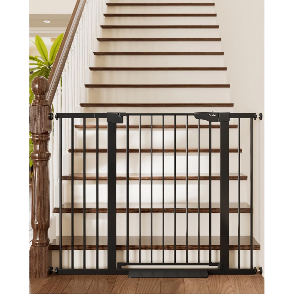 Cumbor 36 Extra Tall Baby Gate for Stairs, 29.7-48 Wide Dog Gates for Doorways, Auto Close Safety Gate for Babies and Pets, Easy Install, Pressure Mounted, Fits Doorways, Stairs, Entryways, Black