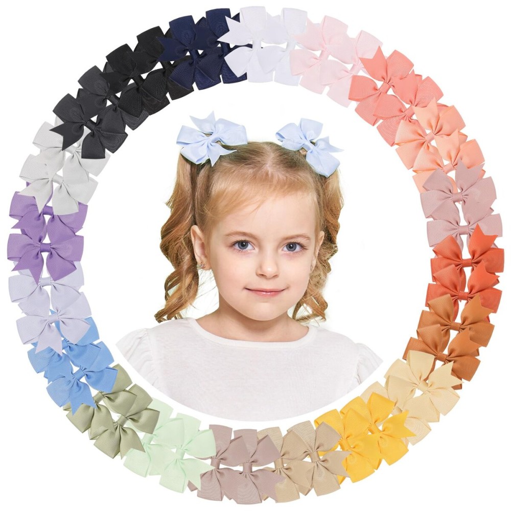 YLEN YHXX 40PCS Hair Bows for Girls 3 Inch Toddler Hair Clips Grosgrain Ribbon Pinwheel Hair Bow with Alligator Clip Handmade Hair Accessories for Girls Toddlers Teens