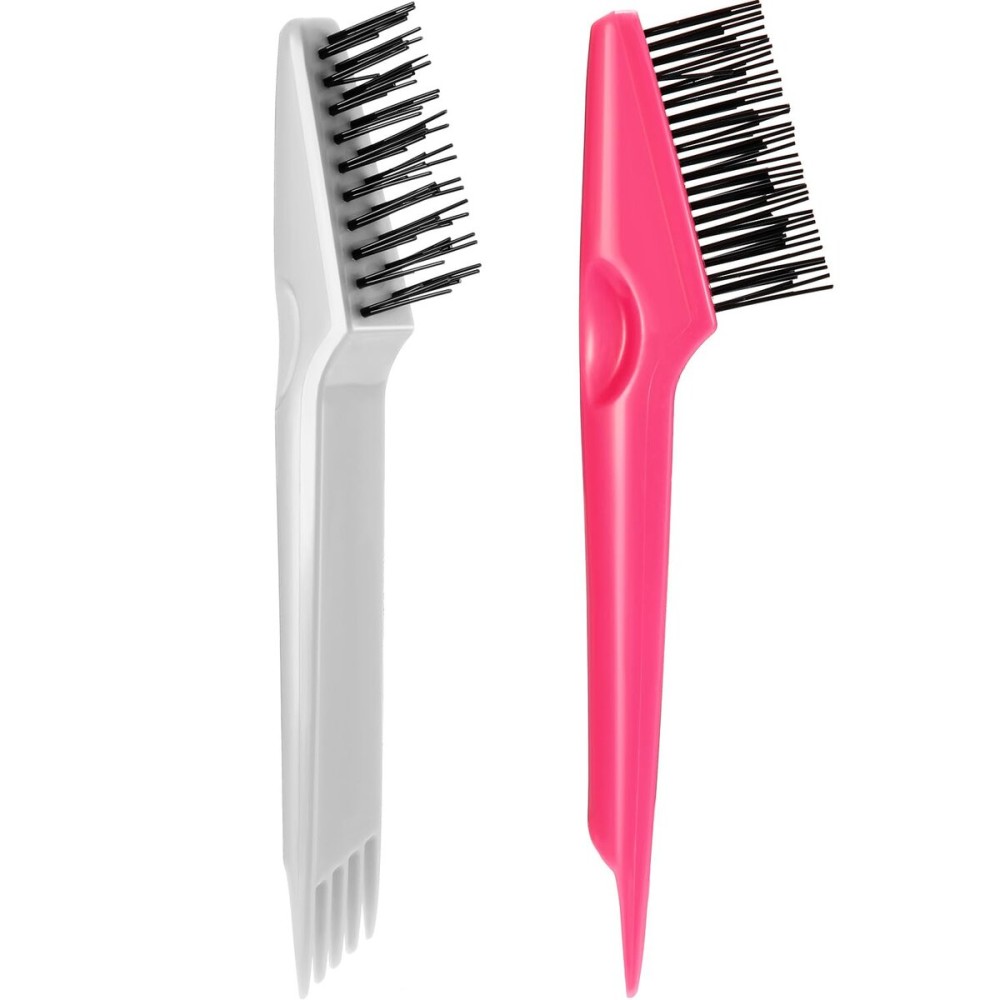 Yaomiao 2 Pcs Hair Brush Cleaner Tool 2-in-1, Pink and Gray Hairbrush Cleaner for Removing Hair Dust, Mini Comb for Removing Dirt, Home Salon Use