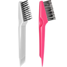 Yaomiao 2 Pcs Hair Brush Cleaner Tool 2-in-1, Pink and Gray Hairbrush Cleaner for Removing Hair Dust, Mini Comb for Removing Dirt, Home Salon Use