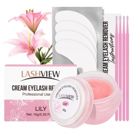 LASHVIEW Eyelash Extension Remover Cream Gentle Lily Formula, Lash Removal Kit with Eye Patches & Cotton Swabs(10g)