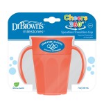 Dr. Brown\'s Milestones Cheers 360 Spoutless Transition Cup with Handles, Travel Friendly and Leak Free Sippy for Babies and Toddlers, Coral, BPA-Free, 7 oz/200 mL, 6m+