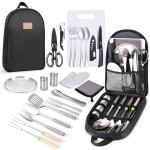 Camping Cooking Utensils Set - Camping Essentials Accessories Gear Must Haves - Camper Tent Kitchen Equipment RV Cookware Supplies Gadgets Outdoor Stove Portable Picnic Gifts BBQ Stuff
