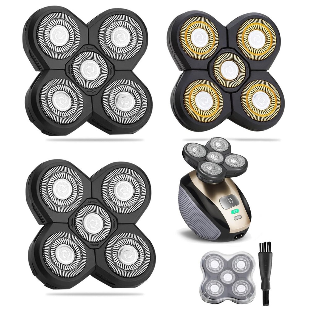 WAHFOX Universal 3 Pcs 5 Blades Shaver Heads for Head shaver and Other Brands Head Shaver, Black+gold