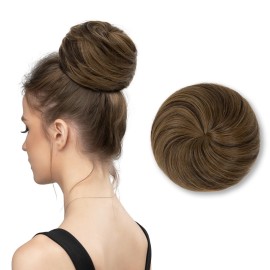 SARLA Hair Bun Extension Synthetic Drawstring Updo Fake Ballet Bun for Women Lady Donut Chignon Coffee Brown