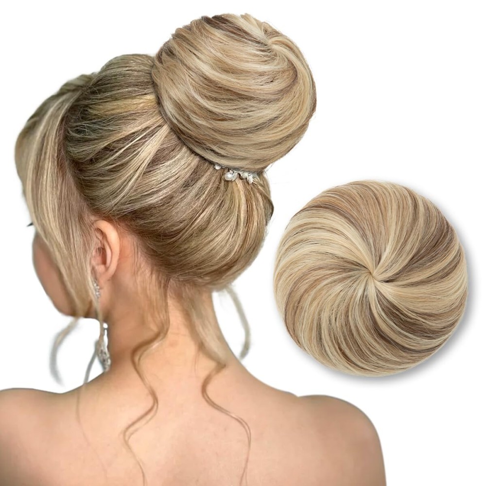 SARLA Hair Bun Extension Synthetic Drawstring Updo Fake Ballet Bun for Women Lady Donut Chignon Sand