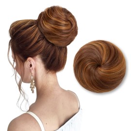 SARLA Hair Bun Extension Synthetic Drawstring Updo Fake Ballet Bun for Women Lady Donut Chignon Tizian Red
