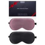 BeeVines 100% Real Mulberry Silk 2 Pack Sleep Mask, Pure Silk Eye Masks with Adjustable Strap for Sleeping, 100% Block Light Eye Shade Cover, Reduces Puffy Eyes Traveling Gifts(Black & Ruby Purple)