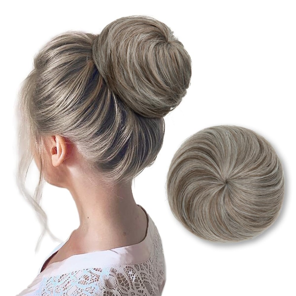 SARLA Hair Bun Extension Synthetic Drawstring Updo Fake Ballet Bun for Women Lady Donut Chignon Middle Grey