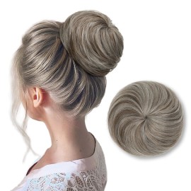 SARLA Hair Bun Extension Synthetic Drawstring Updo Fake Ballet Bun for Women Lady Donut Chignon Middle Grey