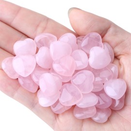 YATOJUZI 20PCS Rose Quartz Crystals Heart Natural Crystals and Healing Stones Pink Rose Quartz Hearts Stones Mini Pocket Reiki Gemstones Bulk Wholesale Valentines Day Gifts for Women