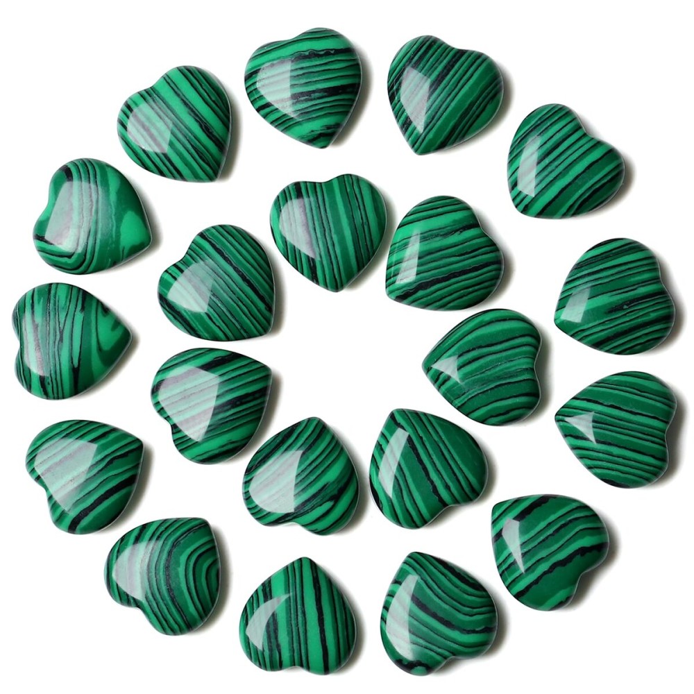 YATOJUZI 20PCS Malachite Heart Healing Crystals Malachite Crystal Set Green Love Stones Polished Stone Bulk Wholesale Mini Pocket Gemstones Reiki Energy Gifts for Women