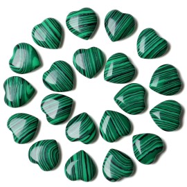YATOJUZI 20PCS Malachite Heart Healing Crystals Malachite Crystal Set Green Love Stones Polished Stone Bulk Wholesale Mini Pocket Gemstones Reiki Energy Gifts for Women