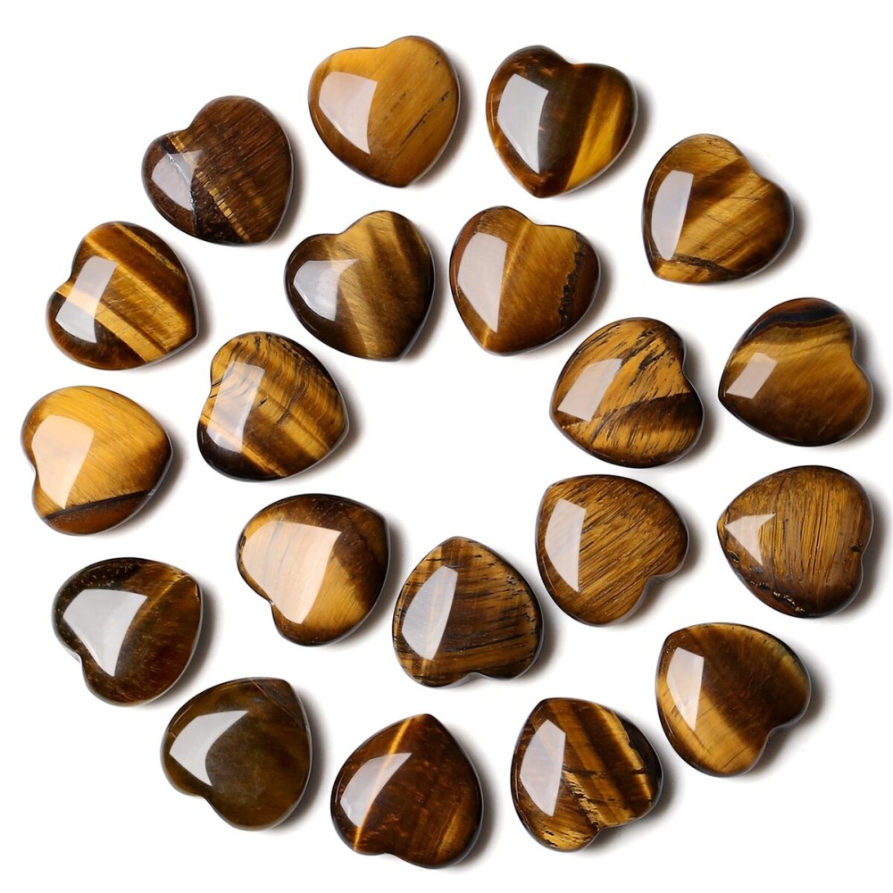 YATOJUZI 20PCS Tiger Eye Heart Healing Crystals Natural Tiger\'s Eye Crystal Set Yellow Love Stones Polished Stone Bulk Wholesale Mini Pocket Gemstones Reiki Energy Gifts for Women