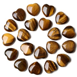 YATOJUZI 20PCS Tiger Eye Heart Healing Crystals Natural Tiger\'s Eye Crystal Set Yellow Love Stones Polished Stone Bulk Wholesale Mini Pocket Gemstones Reiki Energy Gifts for Women