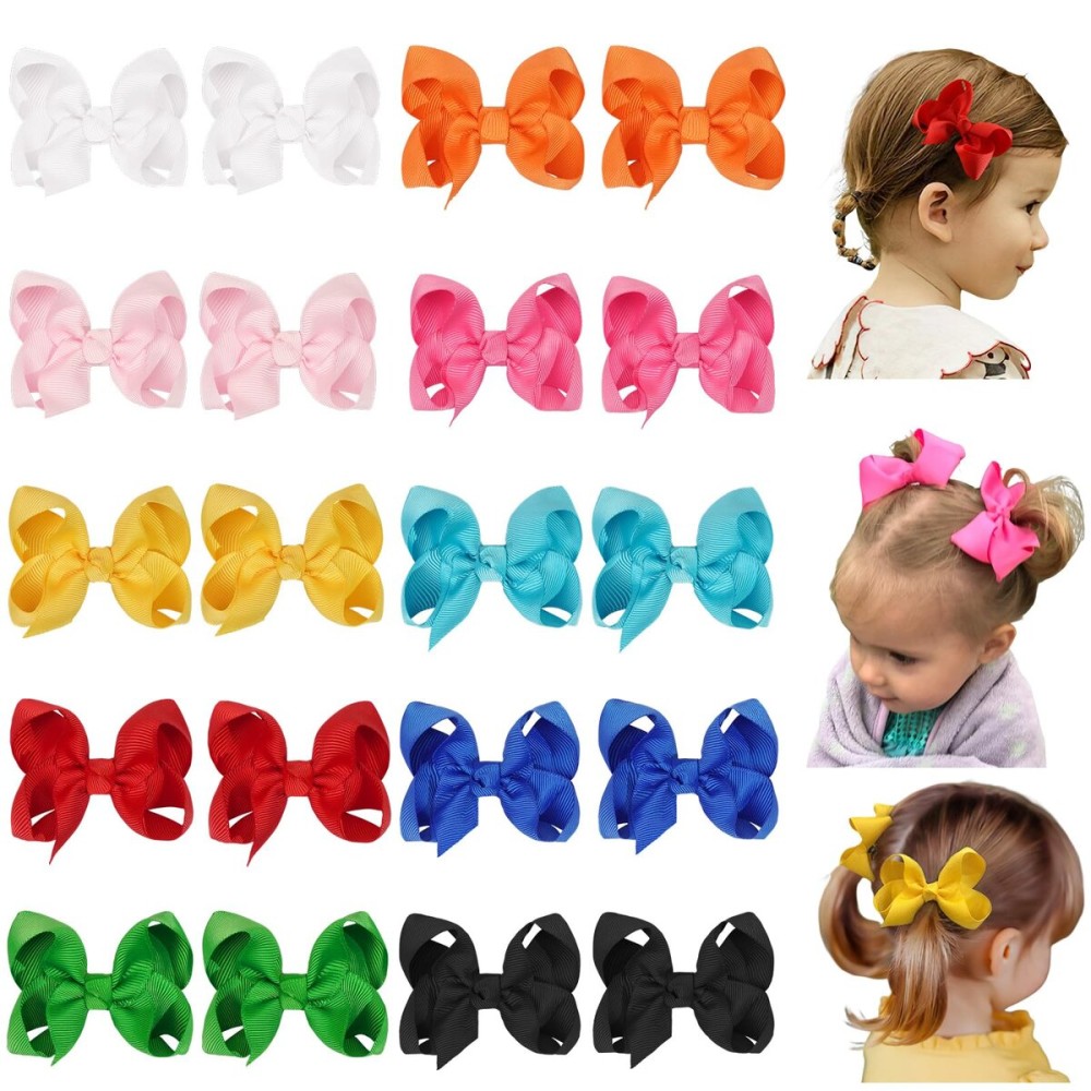 20PCS 3 Inch Hair Bows for Girls Grosgrain Ribbon Toddler Hair Accessories with Alligator Clips for Toddlers Baby Girls Kids Teens in Pairs