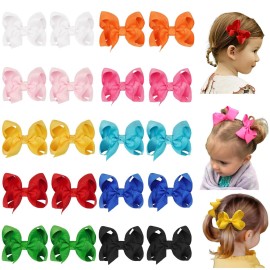 20PCS 3 Inch Hair Bows for Girls Grosgrain Ribbon Toddler Hair Accessories with Alligator Clips for Toddlers Baby Girls Kids Teens in Pairs