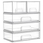 Vtopmart Clear Stackable Storage Drawers Set of 5, Plastic Organizer Bins for Makeup, Cosmetics, Beauty Supplies,Ideal for Vanity, Bathroom,Cabinet,Pantry Organization