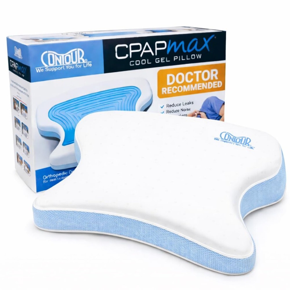Contour CPAPMax Cooling Gel - CPAP Pillow for Side, Back and Stomach Sleepers with Adjustable Memory Foam - Pillow for CPAP Users, Sleeping with Mask