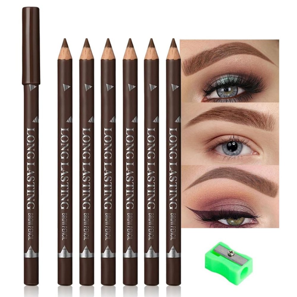 FeiCuiYun 6Pcs Eyebrow Pencils for Women, Wooden Hard-Core Brown Eyebrow and Eyeliner Pencil, Long Lasting Waterproof and Sweat-Proof, Beginner Makeup Brow Pencil, Create a Natural Eye Brow Makeup