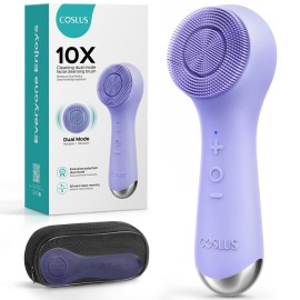 COSLUS Face Scrubber Facial Cleansing Brush: 2 in 1 Spin and Vibration Patented Tech, Silicone Electric Exfoliator Scrubber with Automatic Foaming, Waterproof Face Cleanser Brush for Men and Women