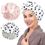 2Pcs Shower Caps for Women Shower Cap Reusable Waterproof Hair Cap for Shower with Adjustable Bowknot Luxury Bath Cap for Women (Black Dot & Pink Dot)